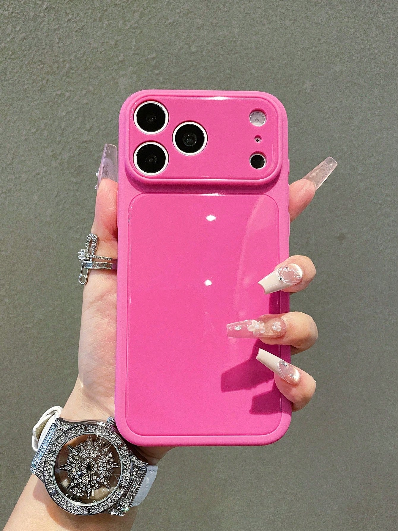 Luxury Rose Red Glossy Element Solid Silicone Full Coverage Phone Case, Compatible With IPhone 17 17Pro 17 Pro Max, 16, 15, 14, 13, 12, 11 Pro Max, Lens Protection, Shockproof Frame, Hard Back Cover