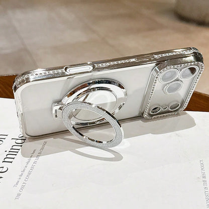 Luxury Shiny Rhinestone Lens Protect PlatingAnti-Drop Case With Shiny Glitter MakeupMirror Ring Holder Bracket Phone Case High Quality Shockproof Bumper BackCover Compatible With IPhone 17 16E 15 14 1