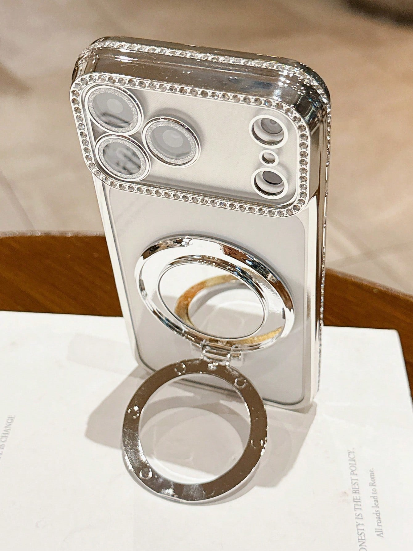 Luxury Shiny Rhinestone Lens Protect PlatingAnti-Drop Case With Shiny Glitter MakeupMirror Ring Holder Bracket Phone Case High Quality Shockproof Bumper BackCover Compatible With IPhone 17 16E 15 14 1
