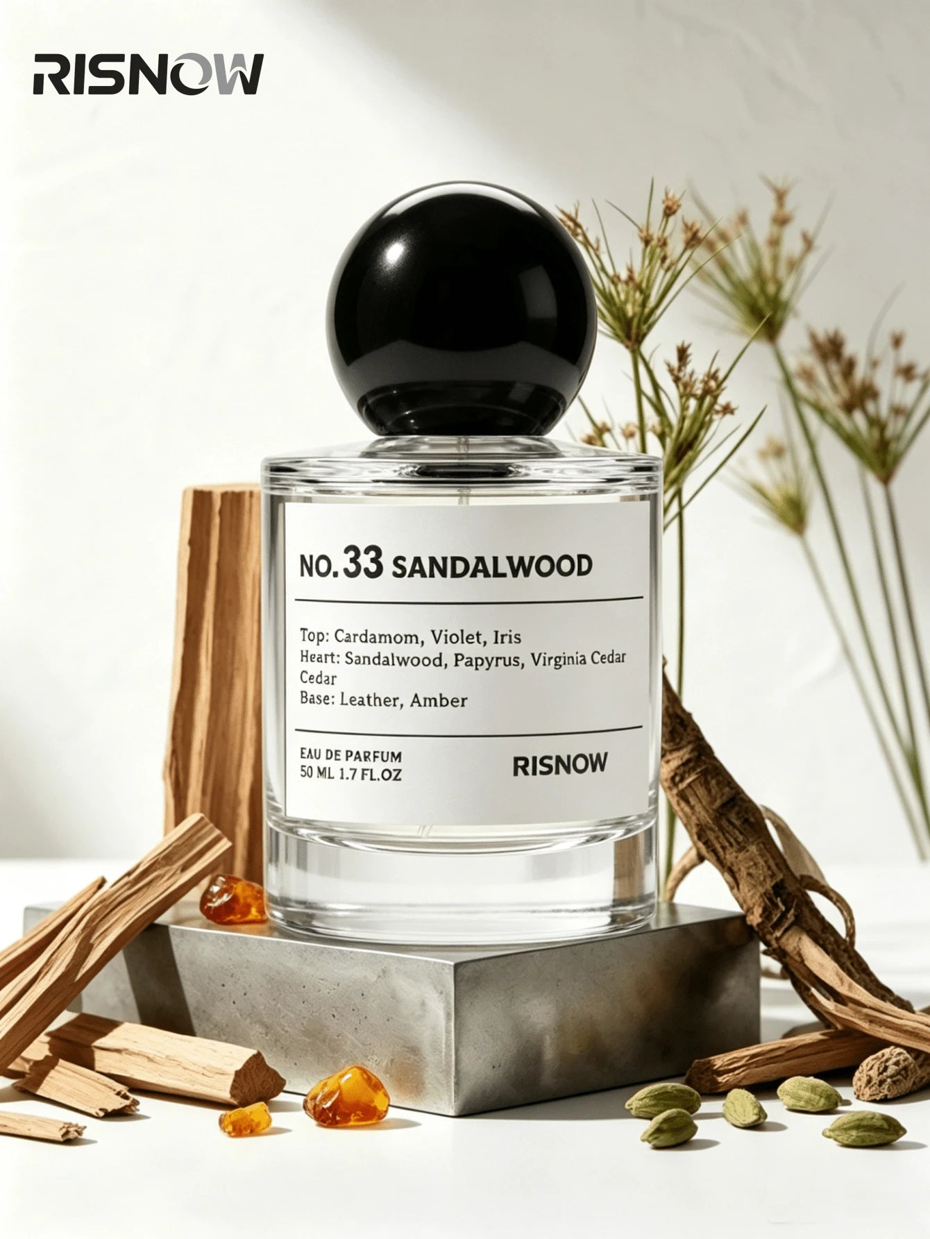Luxury Woody Scent: RISNOW NO. 33 Sandalwood Perfume- Rich Leather & Amber Notes, Long Lasting Unisex EDP 1.7 Fl.Oz Long Lasting Daily Fragrance Perfect Gift Choice For Lovers And Friends On Hallowee