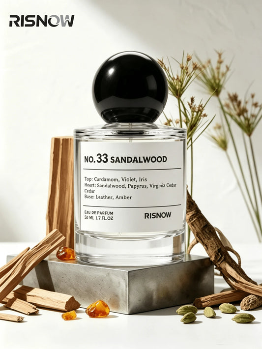 Luxury Woody Scent: RISNOW NO. 33 Sandalwood Perfume- Rich Leather & Amber Notes, Long Lasting Unisex EDP 1.7 Fl.Oz Long Lasting Daily Fragrance Perfect Gift Choice For Lovers And Friends On Hallowee