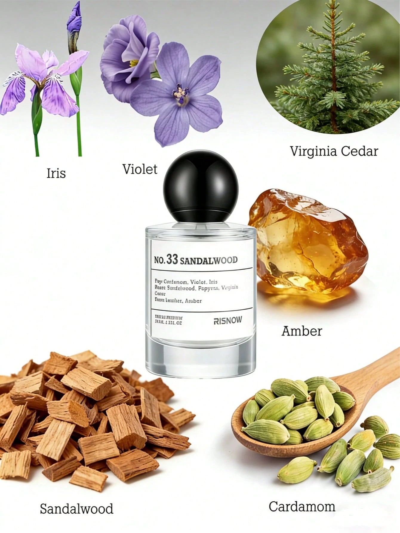 Luxury Woody Scent: RISNOW NO. 33 Sandalwood Perfume- Rich Leather & Amber Notes, Long Lasting Unisex EDP 1.7 Fl.Oz Long Lasting Daily Fragrance Perfect Gift Choice For Lovers And Friends On Hallowee