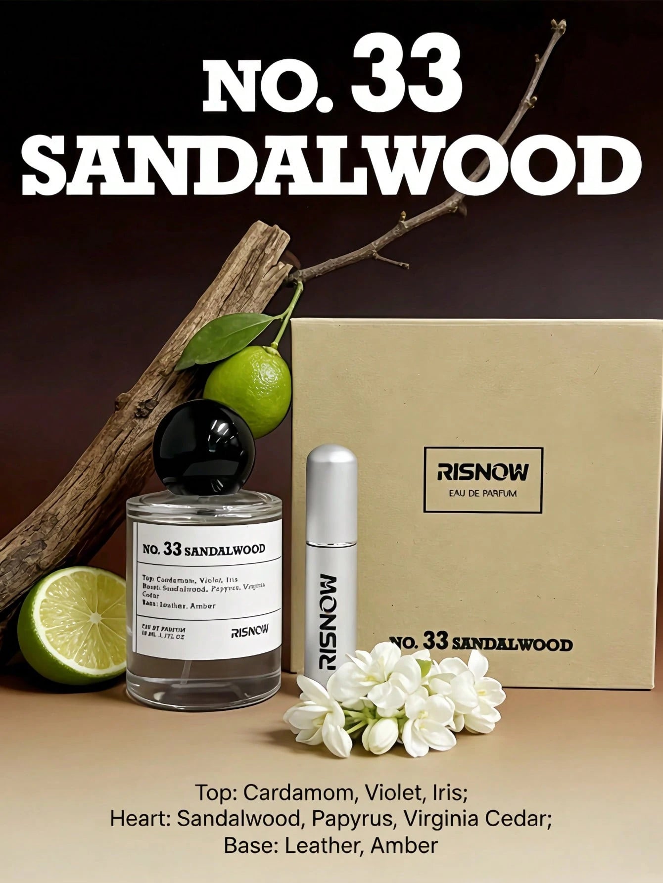 Luxury Woody Scent: RISNOW NO. 33 Sandalwood Perfume- Rich Leather & Amber Notes, Long Lasting Unisex EDP 1.7 Fl.Oz Long Lasting Daily Fragrance Perfect Gift Choice For Lovers And Friends On Hallowee