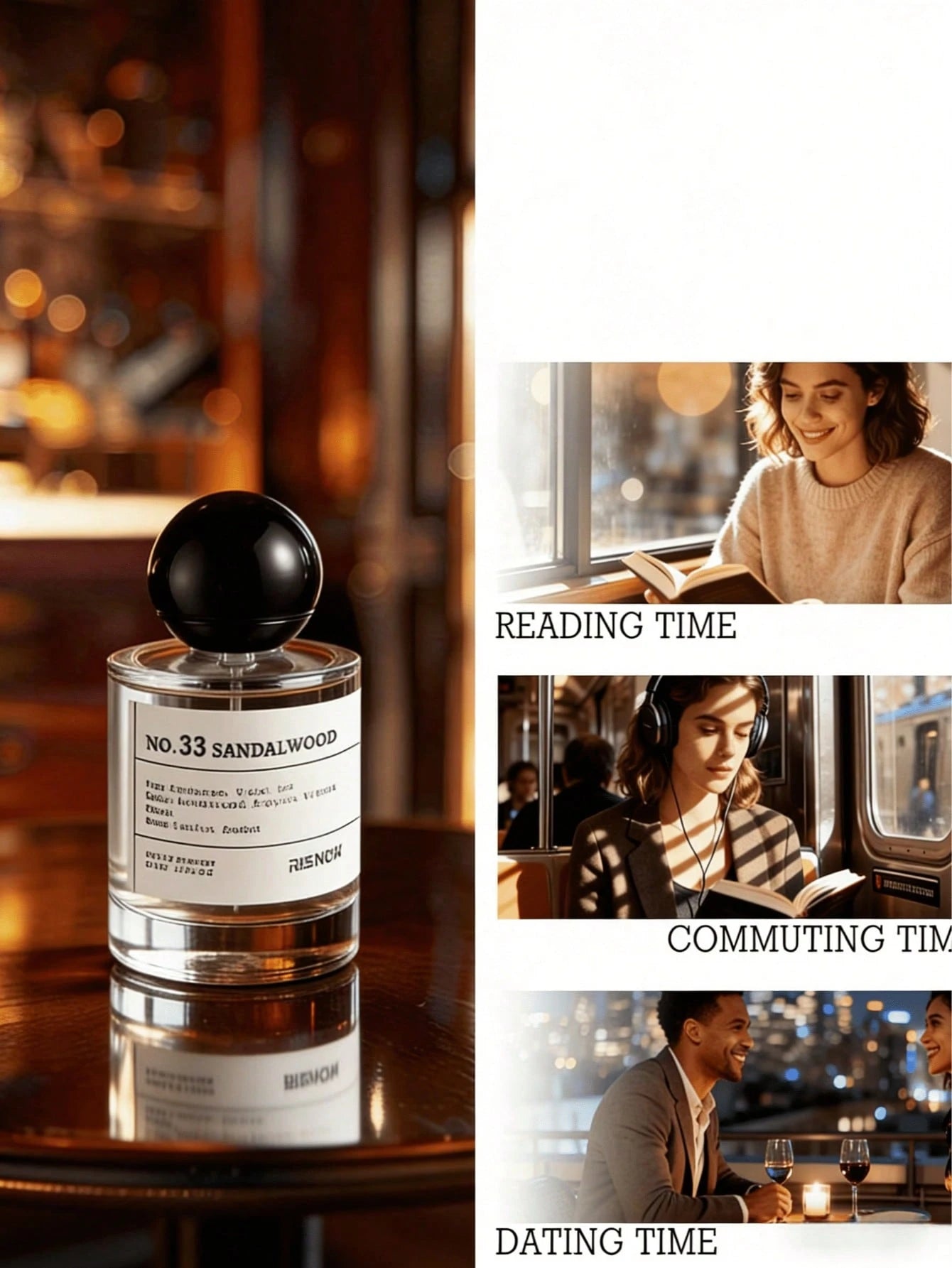 Luxury Woody Scent: RISNOW NO. 33 Sandalwood Perfume- Rich Leather & Amber Notes, Long Lasting Unisex EDP 1.7 Fl.Oz Long Lasting Daily Fragrance Perfect Gift Choice For Lovers And Friends On Hallowee