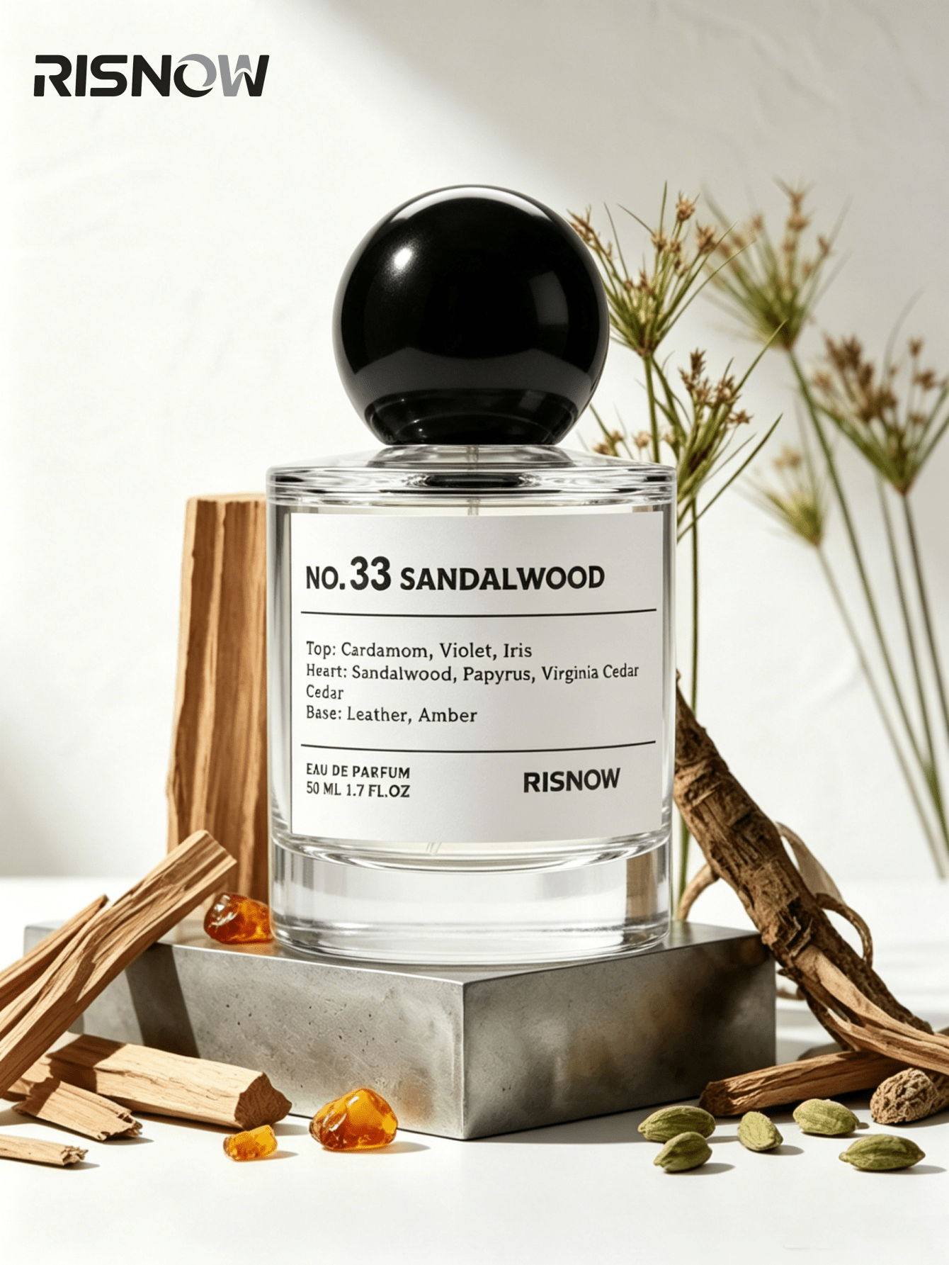 Luxury Woody Scent: RISNOW NO. 33 Sandalwood Perfume- Rich Leather & Amber Notes, Long Lasting Unisex EDP 1.7 Fl.Oz Long Lasting Daily Fragrance Perfect Gift Choice For Lovers And Friends On Hallowee