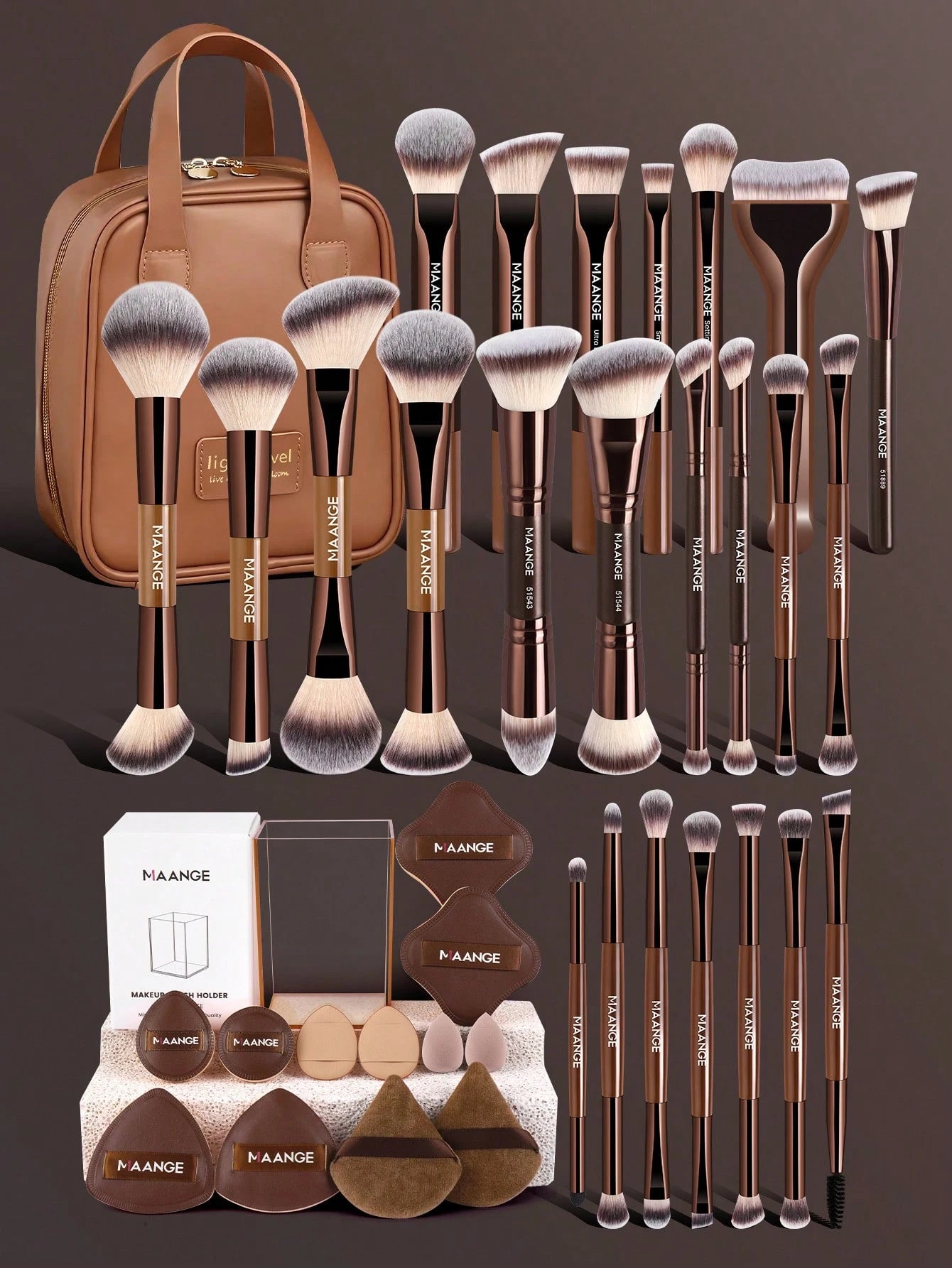 MAANGE 1/7/5/11/13/16/19/21/24pcs Professional Makeup Brush Set, Includes Storage Bag, Storage Tube, Makeup Accessories, Bronze Brush, Highlighter Brush, Concealer Brush, Foundation Brush, Blush Brush