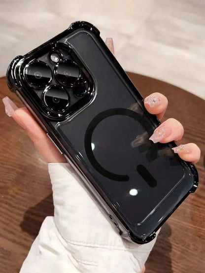 Magnetic Shockproof Electroplated Transparent Basic Phone Premium Case (Lens Protector Included) 1pc Four-Corner Anti-Fall New Phone Case Compatible With Apple 17 Pro Max/16 Pro Max/15/14 Pro/13/12/11