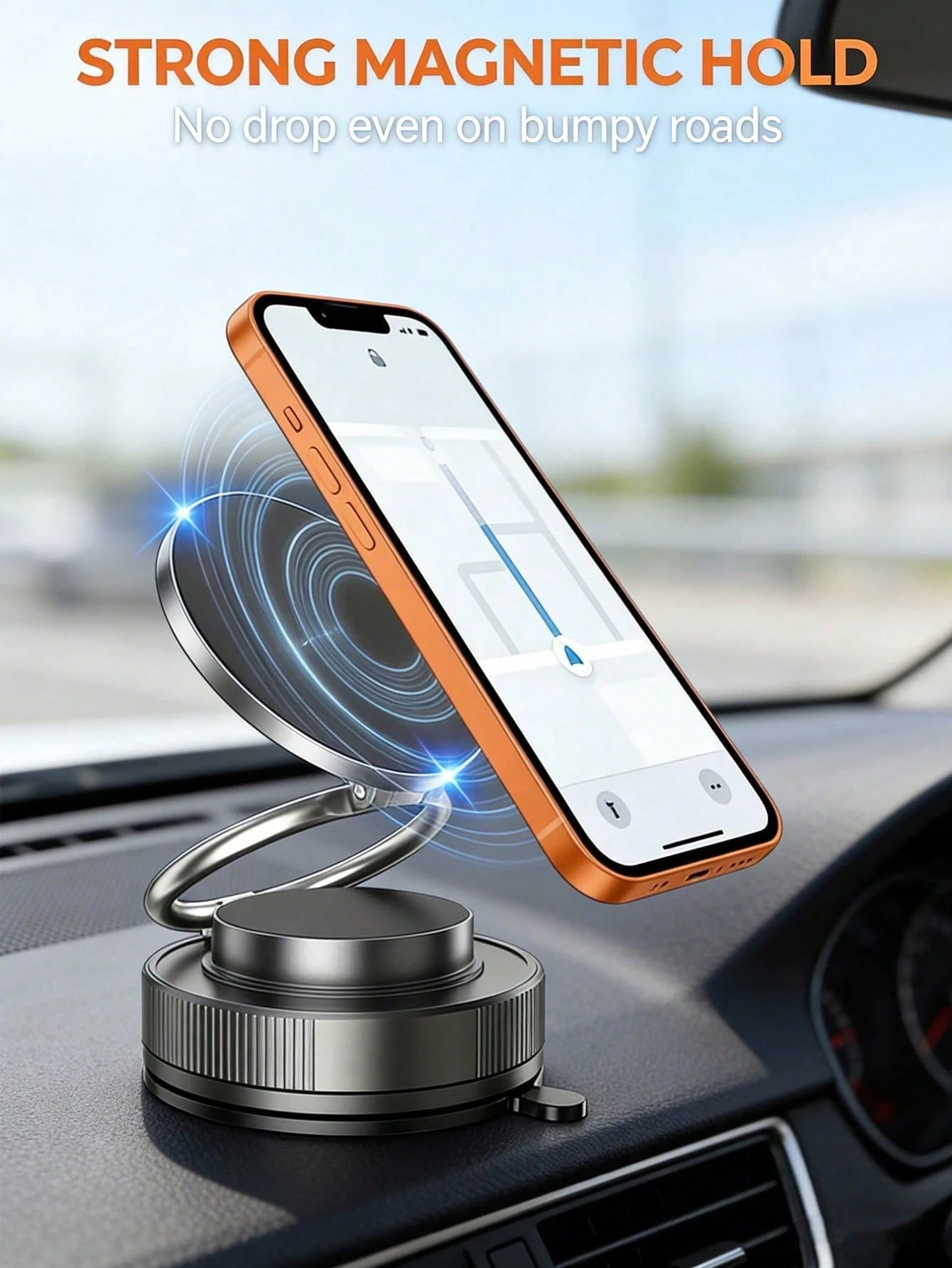 Magnetic Suction Vacuum Car Phone Holder, 98+ Lbs Super Strong Suction And 2400 Gauss Magnetic Force, 360° Rotatable Foldable Phone Stand For Car/Office/Kitchen, Suitable For IPhone And Android Phones