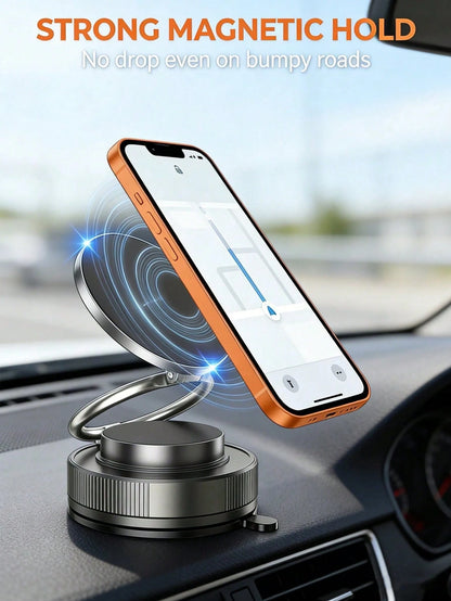Magnetic Suction Vacuum Car Phone Holder, 98+ Lbs Super Strong Suction And 2400 Gauss Magnetic Force, 360° Rotatable Foldable Phone Stand For Car/Office/Kitchen, Suitable For IPhone And Android Phones