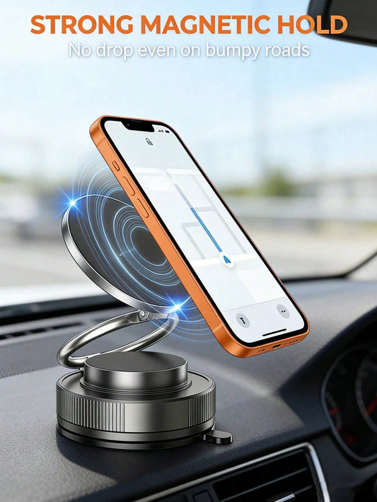 Magnetic Suction Vacuum Car Phone Holder, 98+ Lbs Super Strong Suction And 2400 Gauss Magnetic Force, 360° Rotatable Foldable Phone Stand For Car/Office/Kitchen, Suitable For IPhone And Android Phones