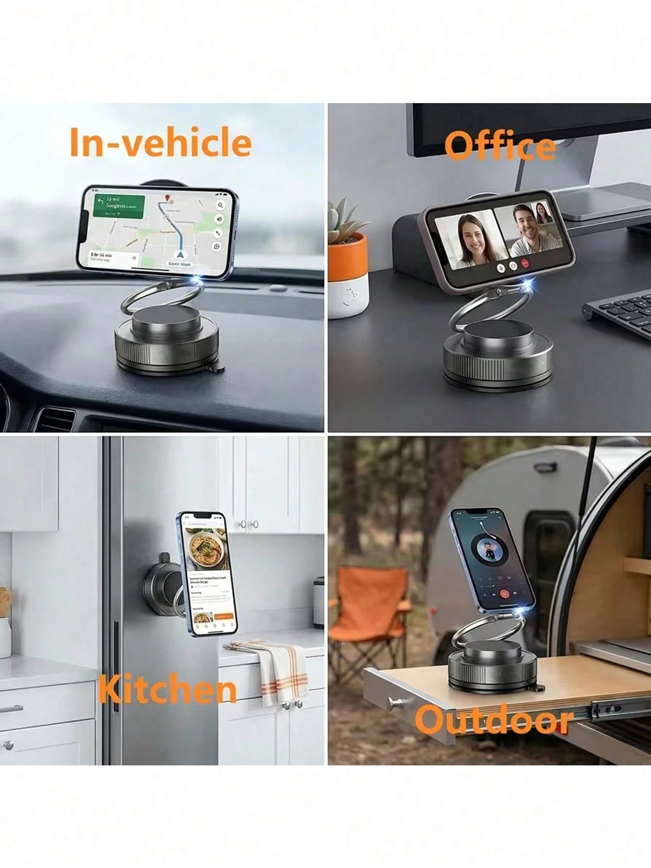 Magnetic Suction Vacuum Car Phone Holder, 98+ Lbs Super Strong Suction And 2400 Gauss Magnetic Force, 360° Rotatable Foldable Phone Stand For Car/Office/Kitchen, Suitable For IPhone And Android Phones