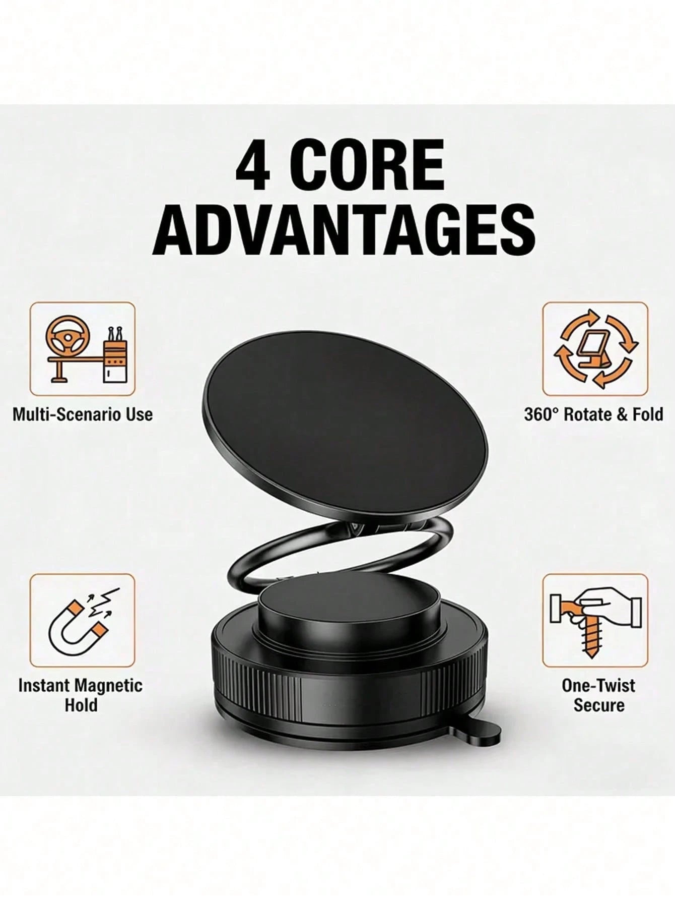 Magnetic Suction Vacuum Car Phone Holder, 98+ Lbs Super Strong Suction And 2400 Gauss Magnetic Force, 360° Rotatable Foldable Phone Stand For Car/Office/Kitchen, Suitable For IPhone And Android Phones