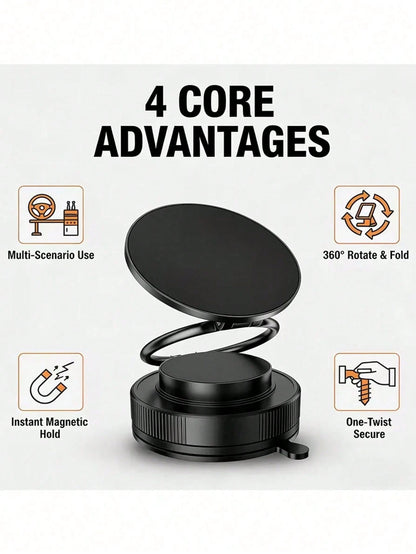 Magnetic Suction Vacuum Car Phone Holder, 98+ Lbs Super Strong Suction And 2400 Gauss Magnetic Force, 360° Rotatable Foldable Phone Stand For Car/Office/Kitchen, Suitable For IPhone And Android Phones
