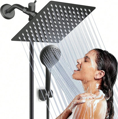 Matte Black/Polished Sliver Shower Head Combination, 8-Inch High-Pressure Showerhead, 5 Handheld Shower Head Combinations With Different Settings,With Hose,Without Extension Armfor Bathroom,Hotel
