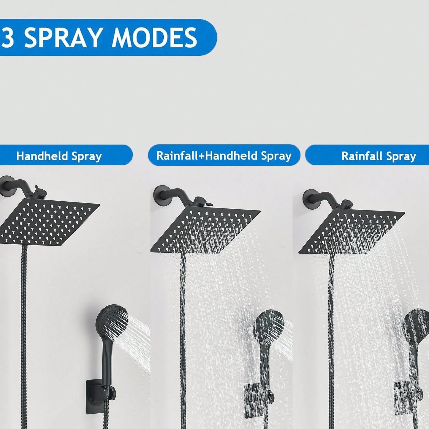 Matte Black/Polished Sliver Shower Head Combination, 8-Inch High-Pressure Showerhead, 5 Handheld Shower Head Combinations With Different Settings,With Hose,Without Extension Armfor Bathroom,Hotel