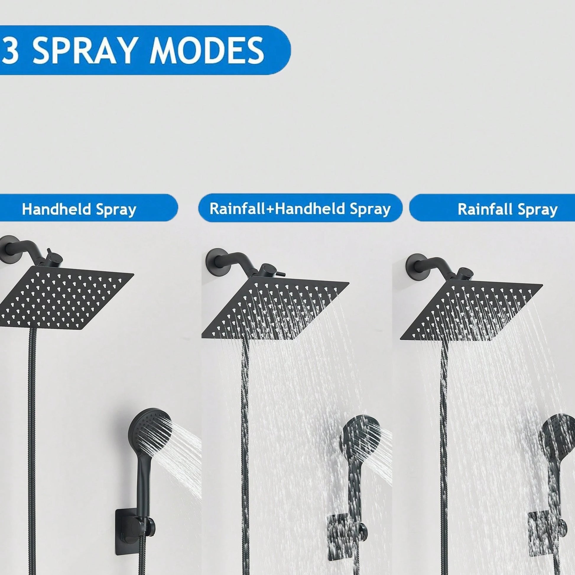 Matte Black/Polished Sliver Shower Head Combination, 8-Inch High-Pressure Showerhead, 5 Handheld Shower Head Combinations With Different Settings,With Hose,Without Extension Armfor Bathroom,Hotel