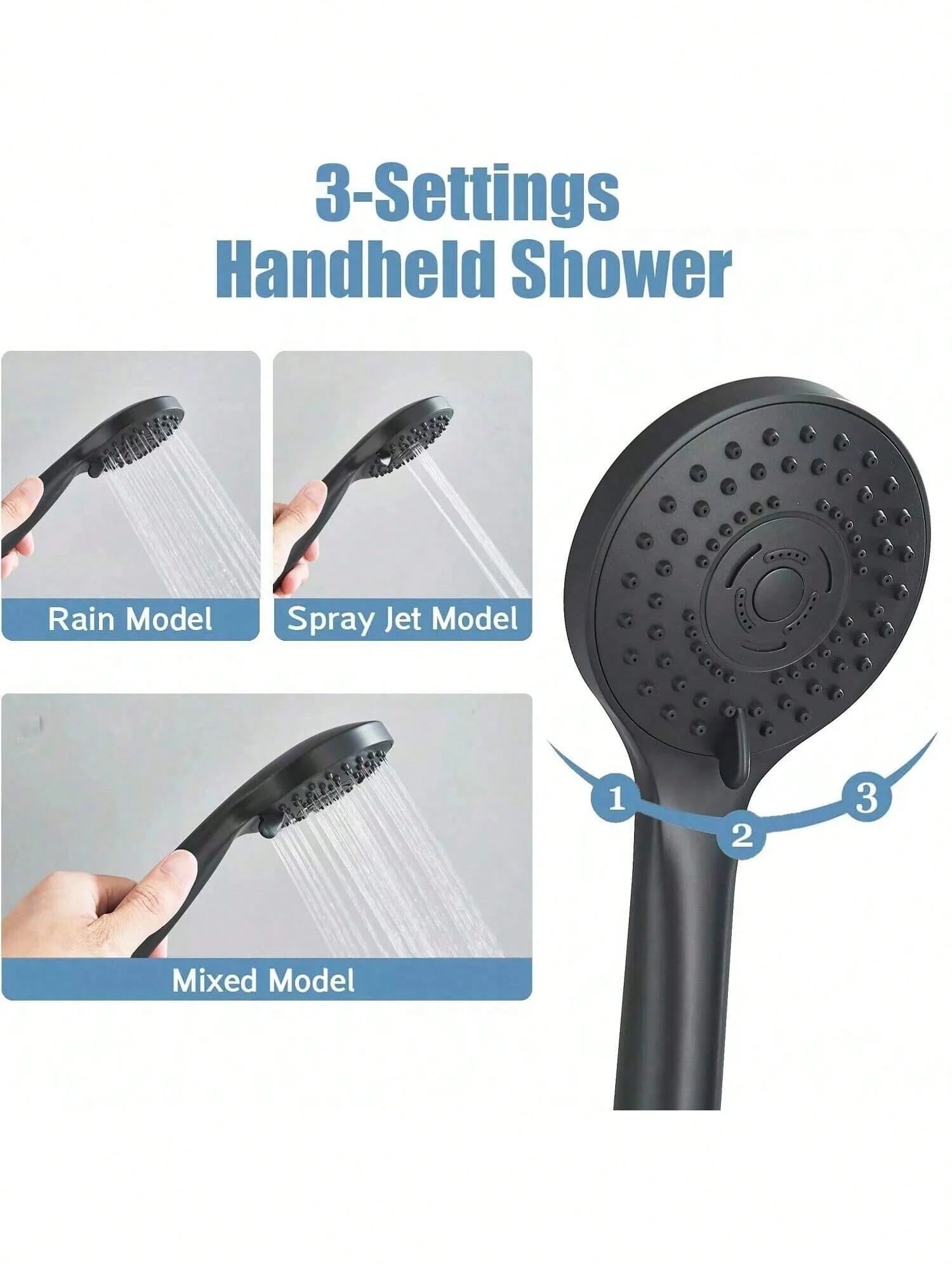 Matte Black/Polished Sliver Shower Head Combination, 8-Inch High-Pressure Showerhead, 5 Handheld Shower Head Combinations With Different Settings,With Hose,Without Extension Armfor Bathroom,Hotel