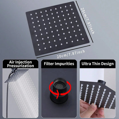 Matte Black/Polished Sliver Shower Head Combination, 8-Inch High-Pressure Showerhead, 5 Handheld Shower Head Combinations With Different Settings,With Hose,Without Extension Armfor Bathroom,Hotel