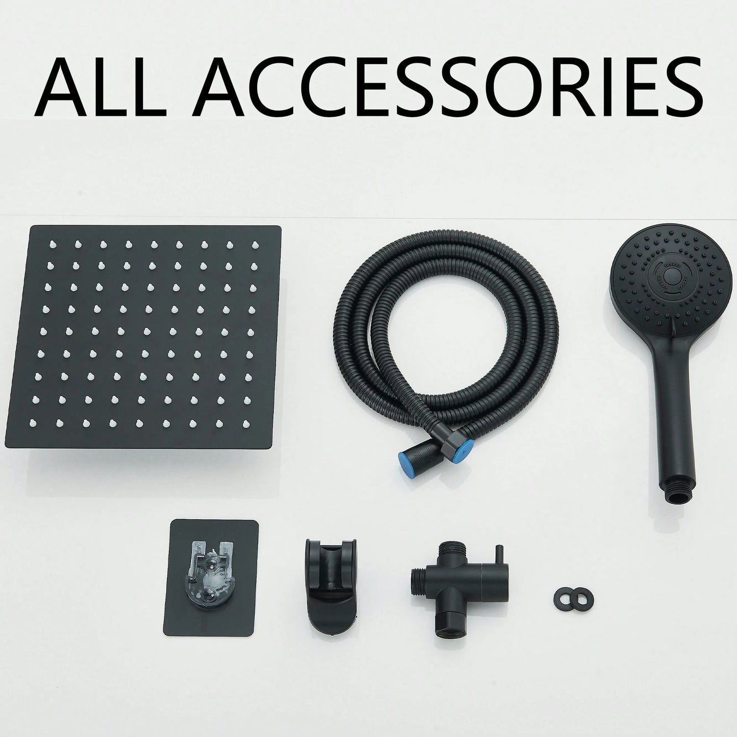 Matte Black/Polished Sliver Shower Head Combination, 8-Inch High-Pressure Showerhead, 5 Handheld Shower Head Combinations With Different Settings,With Hose,Without Extension Armfor Bathroom,Hotel