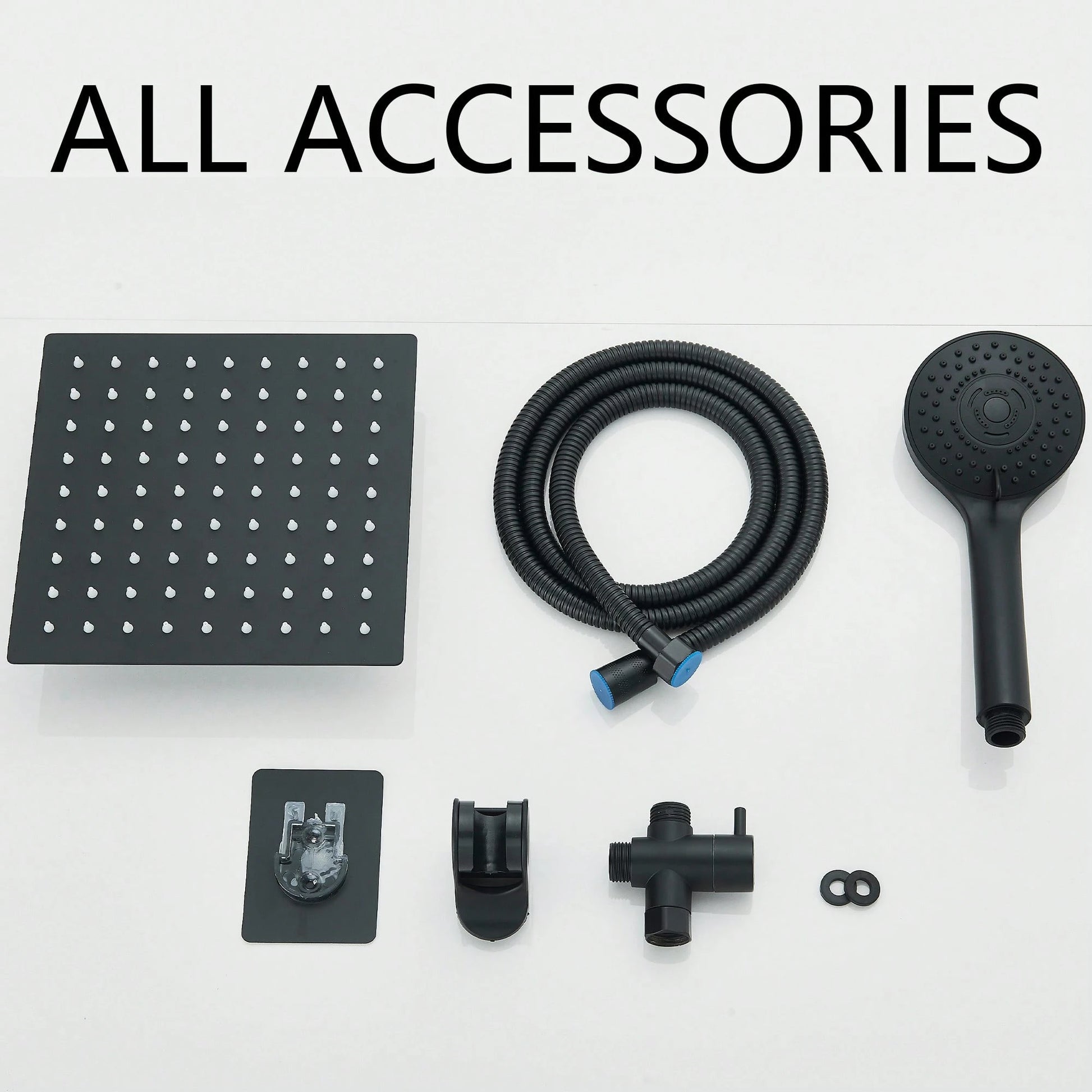 Matte Black/Polished Sliver Shower Head Combination, 8-Inch High-Pressure Showerhead, 5 Handheld Shower Head Combinations With Different Settings,With Hose,Without Extension Armfor Bathroom,Hotel