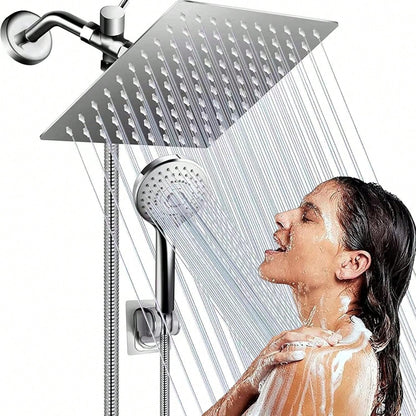 Matte Black/Polished Sliver Shower Head Combination, 8-Inch High-Pressure Showerhead, 5 Handheld Shower Head Combinations With Different Settings,With Hose,Without Extension Armfor Bathroom,Hotel