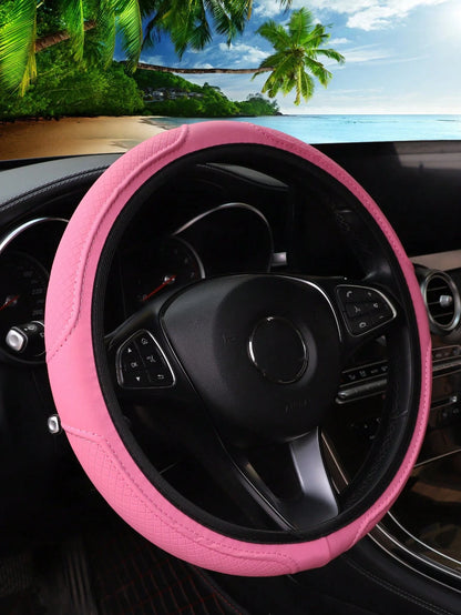 MEIKAXIU 1 Piece New Leather 3D Grid Embossed Car Steering Wheel Cover, Comfortable And Soft, Fits 14.5-15 Inch Steering Wheels, Automotive Interior Accessories