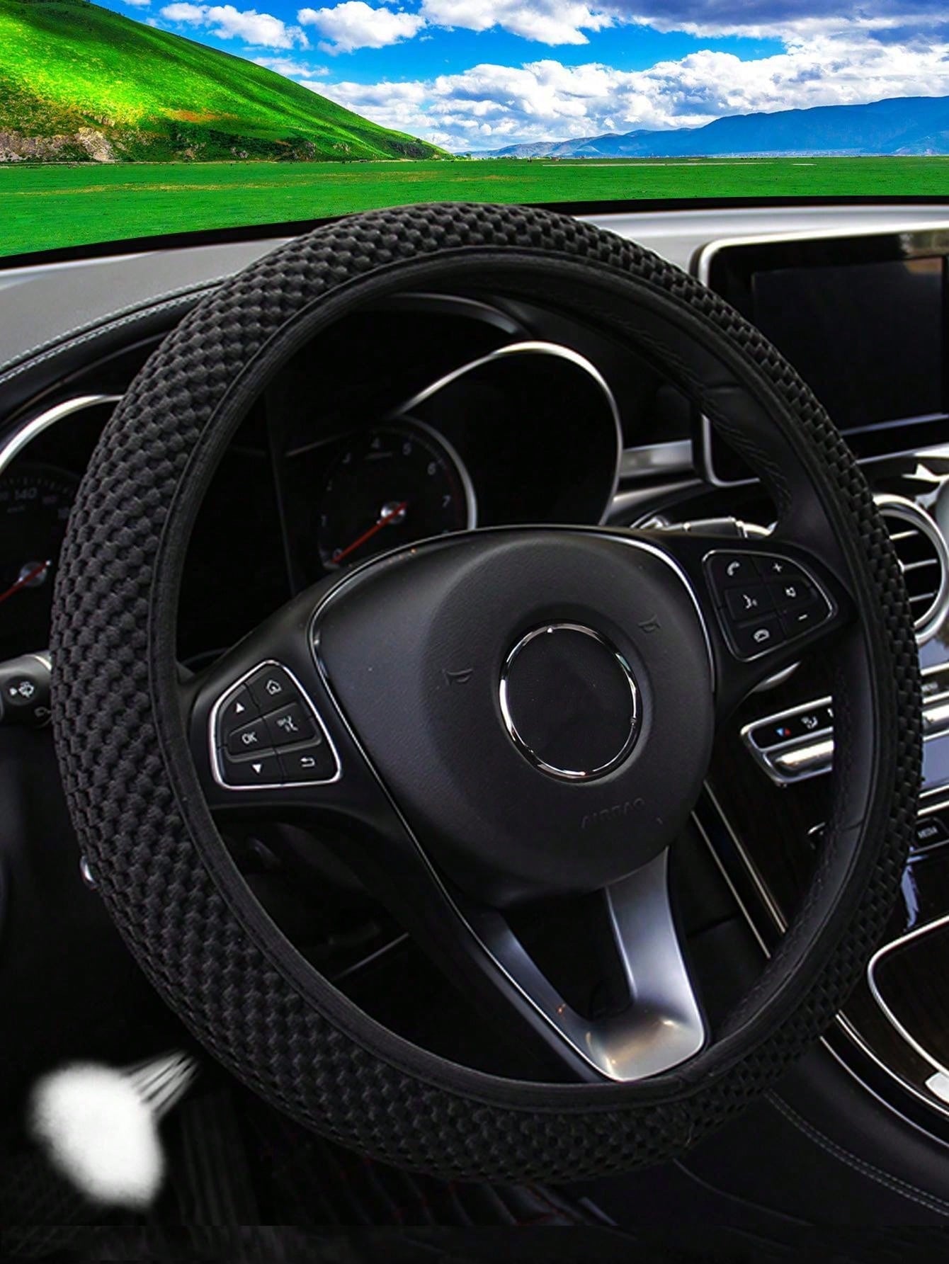 MEIKAXIU 1pc 3D Breathable Mesh New Style Granule Massage Car Steering Wheel Cover Without Inner Ring, Suitable For 14.5-15 Inches Car Accessories