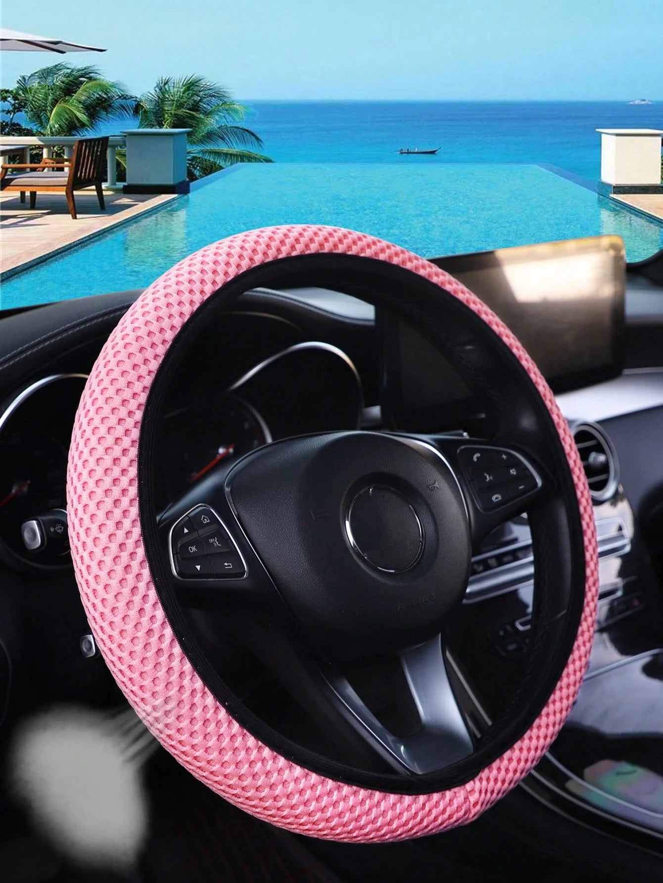 MEIKAXIU 1pc 3D Breathable Mesh New Style Granule Massage Car Steering Wheel Cover Without Inner Ring, Suitable For 14.5-15 Inches Car Accessories