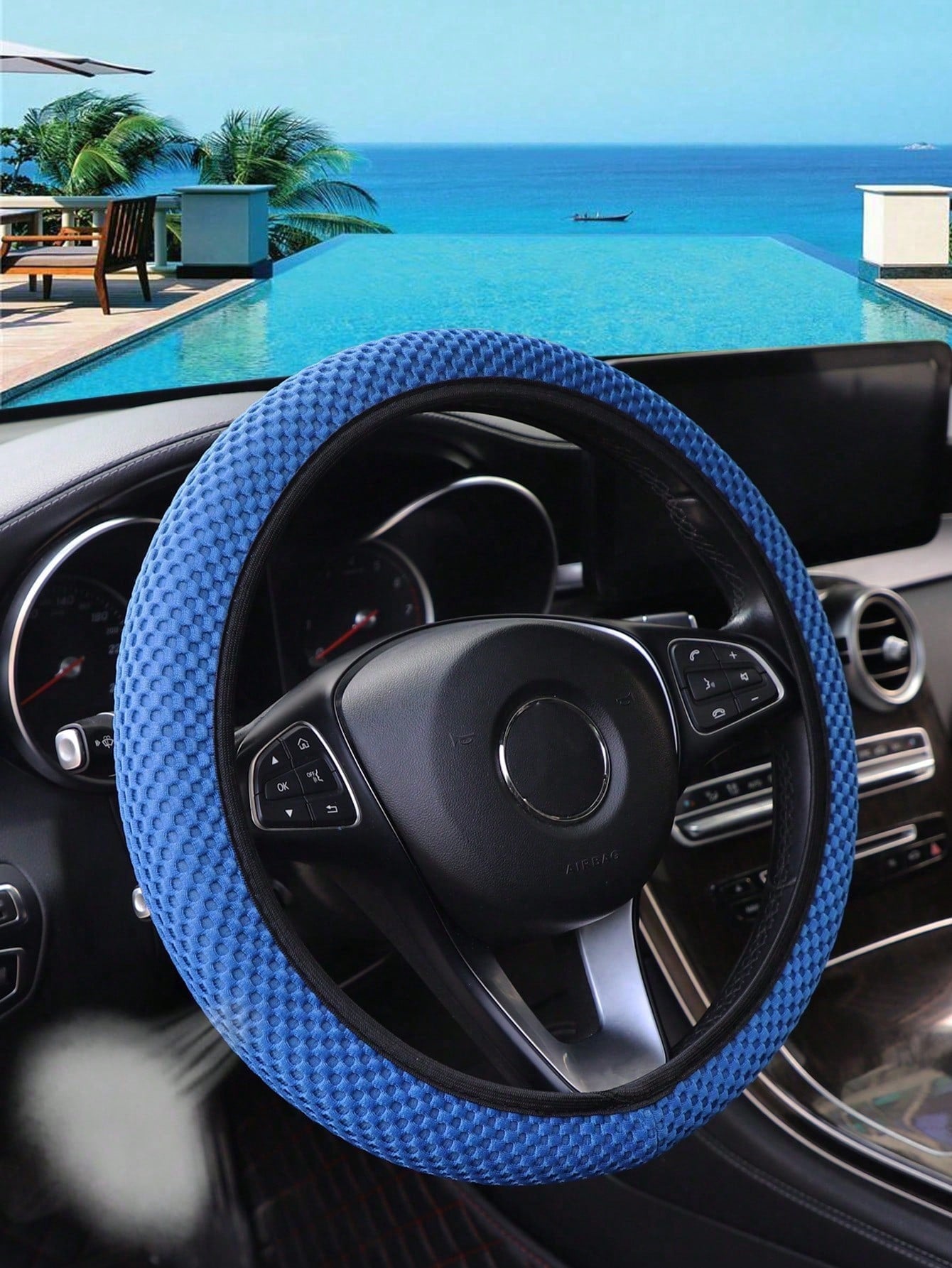 MEIKAXIU 1pc 3D Breathable Mesh New Style Granule Massage Car Steering Wheel Cover Without Inner Ring, Suitable For 14.5-15 Inches Car Accessories