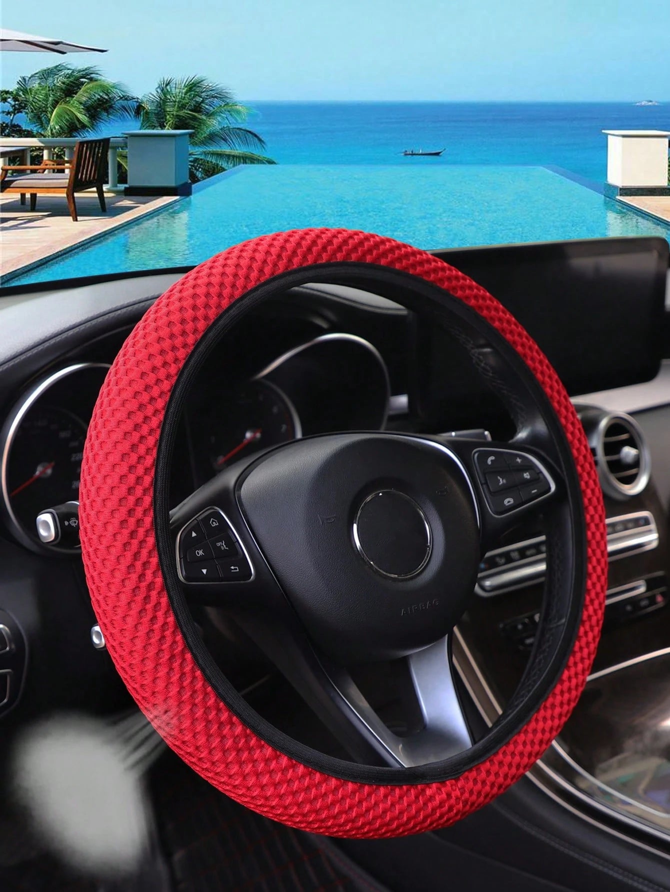 MEIKAXIU 1pc 3D Breathable Mesh New Style Granule Massage Car Steering Wheel Cover Without Inner Ring, Suitable For 14.5-15 Inches Car Accessories