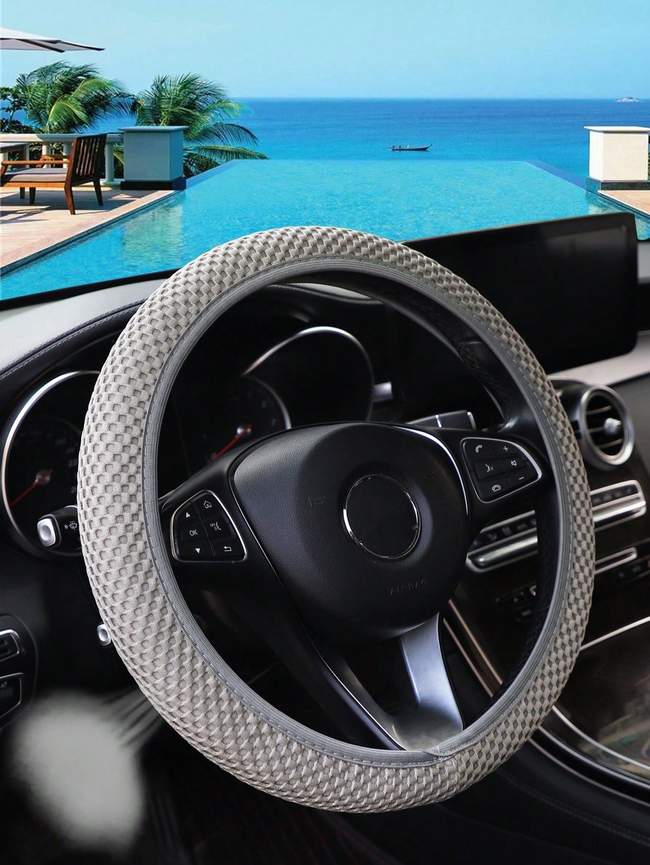 MEIKAXIU 1pc 3D Breathable Mesh New Style Granule Massage Car Steering Wheel Cover Without Inner Ring, Suitable For 14.5-15 Inches Car Accessories