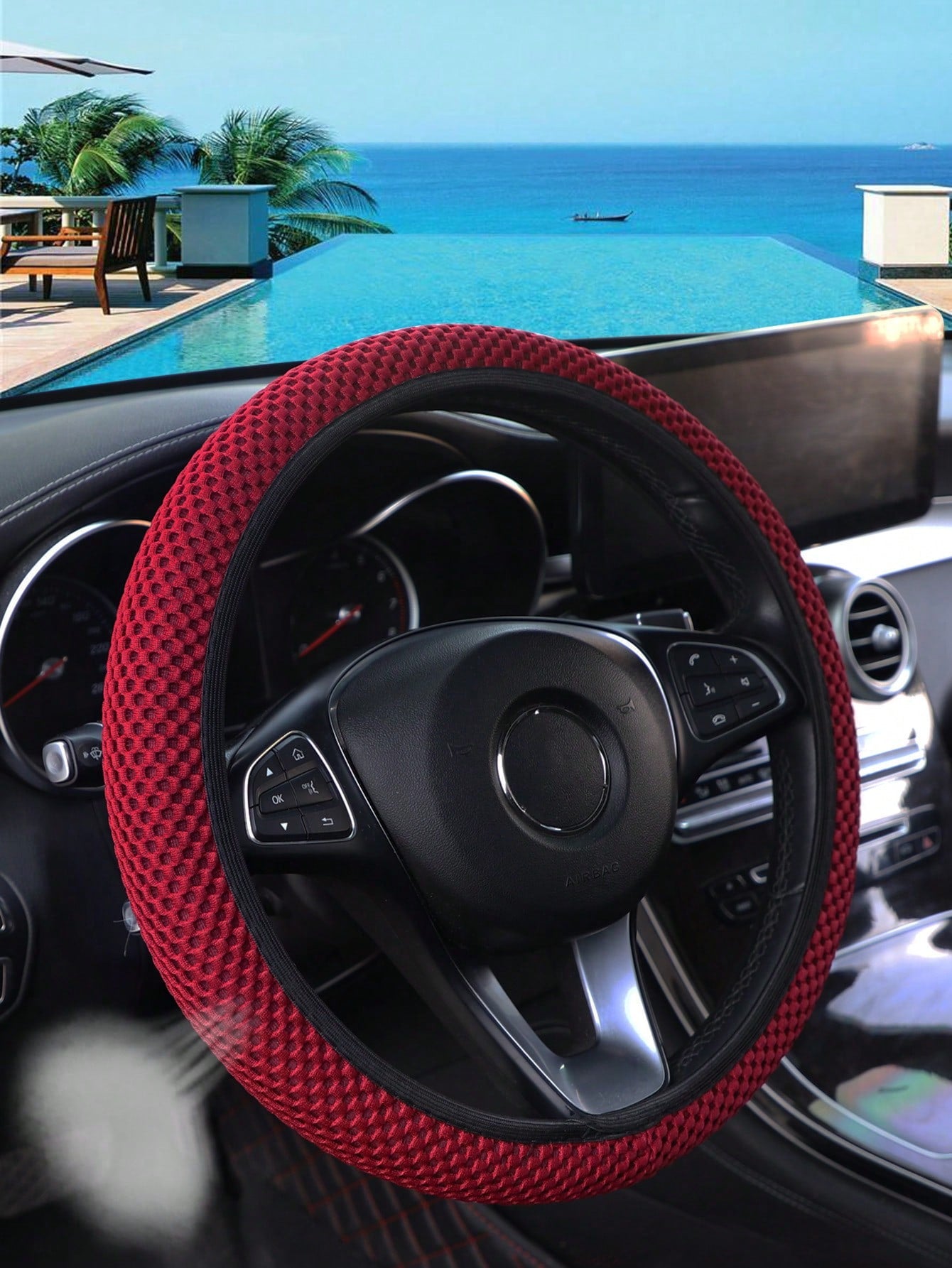 MEIKAXIU 1pc 3D Breathable Mesh New Style Granule Massage Car Steering Wheel Cover Without Inner Ring, Suitable For 14.5-15 Inches Car Accessories