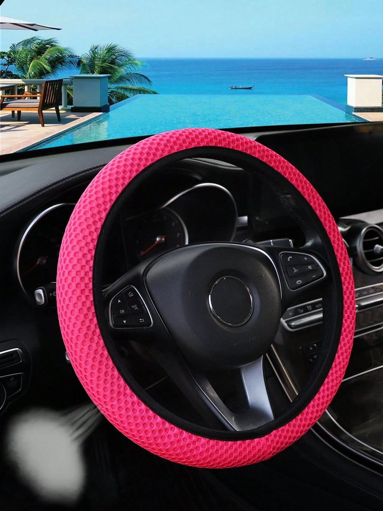 MEIKAXIU 1pc 3D Breathable Mesh New Style Granule Massage Car Steering Wheel Cover Without Inner Ring, Suitable For 14.5-15 Inches Car Accessories