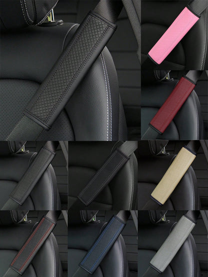 MEIKAXIU 1pc PU Leather Embossed Car Seat Belt Cover Protector, Universal Car Interior Decorative Accessories, All Season,Car Acessesories