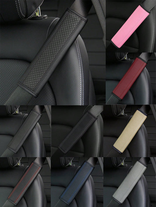 MEIKAXIU 1pc PU Leather Embossed Car Seat Belt Cover Protector, Universal Car Interior Decorative Accessories, All Season,Car Acessesories
