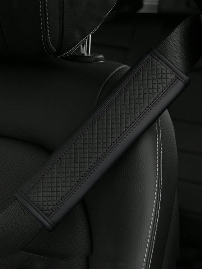 MEIKAXIU 1pc PU Leather Embossed Car Seat Belt Cover Protector, Universal Car Interior Decorative Accessories, All Season,Car Acessesories