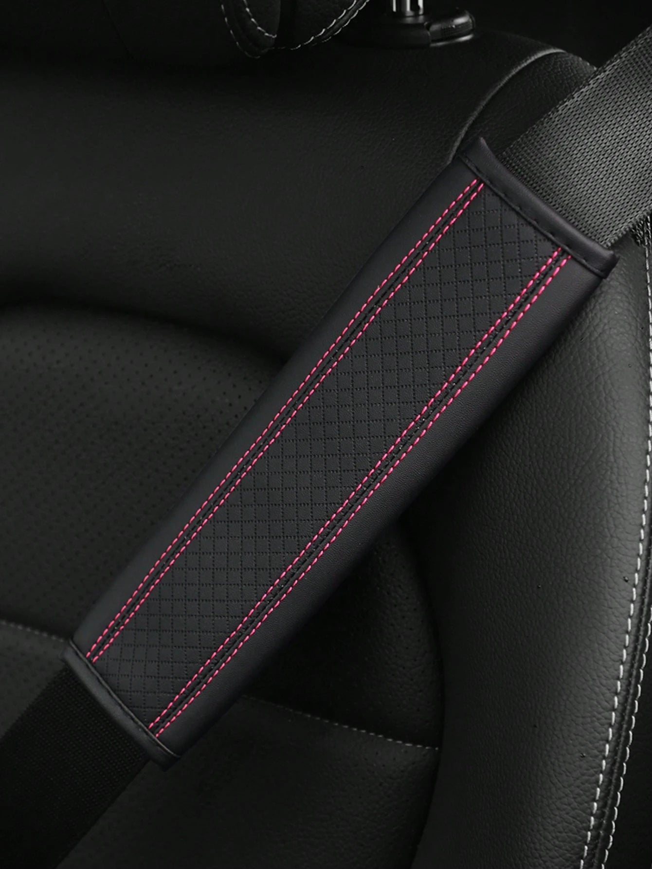 MEIKAXIU 1pc PU Leather Embossed Car Seat Belt Cover Protector, Universal Car Interior Decorative Accessories, All Season,Car Acessesories