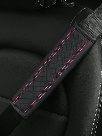 MEIKAXIU 1pc PU Leather Embossed Car Seat Belt Cover Protector, Universal Car Interior Decorative Accessories, All Season,Car Acessesories