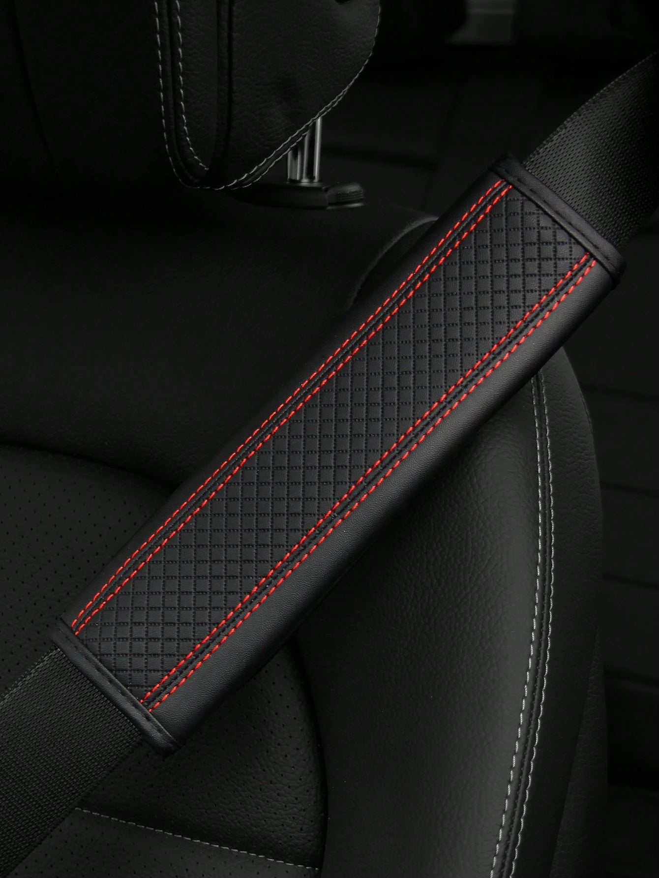 MEIKAXIU 1pc PU Leather Embossed Car Seat Belt Cover Protector, Universal Car Interior Decorative Accessories, All Season,Car Acessesories