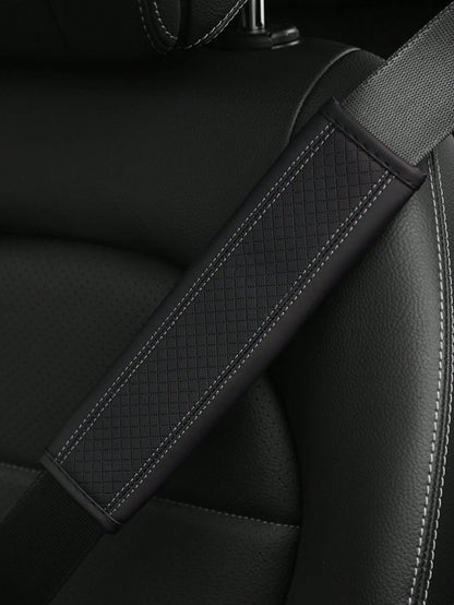 MEIKAXIU 1pc PU Leather Embossed Car Seat Belt Cover Protector, Universal Car Interior Decorative Accessories, All Season,Car Acessesories