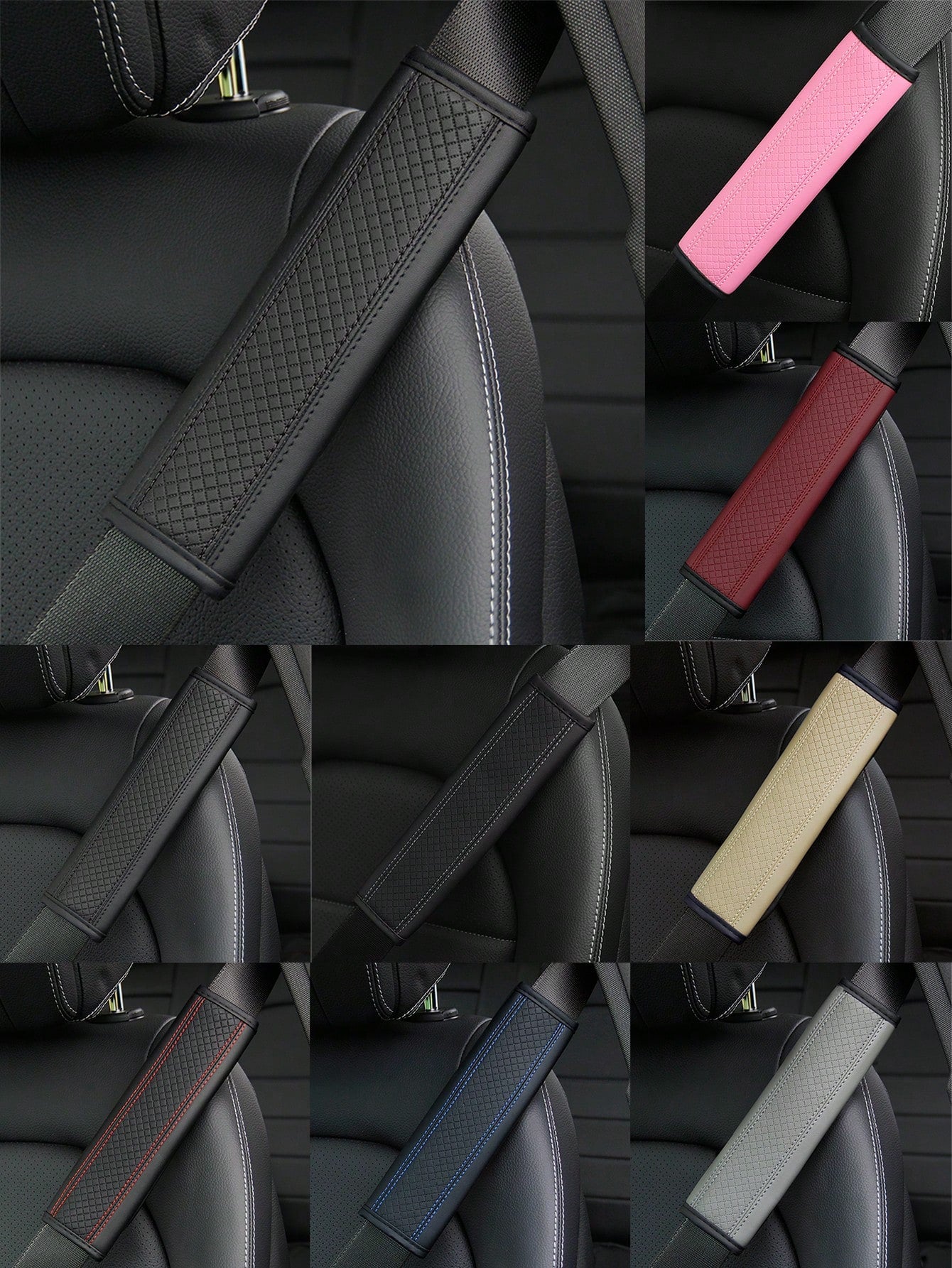 MEIKAXIU 1pc PU Leather Embossed Car Seat Belt Cover Protector, Universal Car Interior Decorative Accessories, All Season,Car Acessesories
