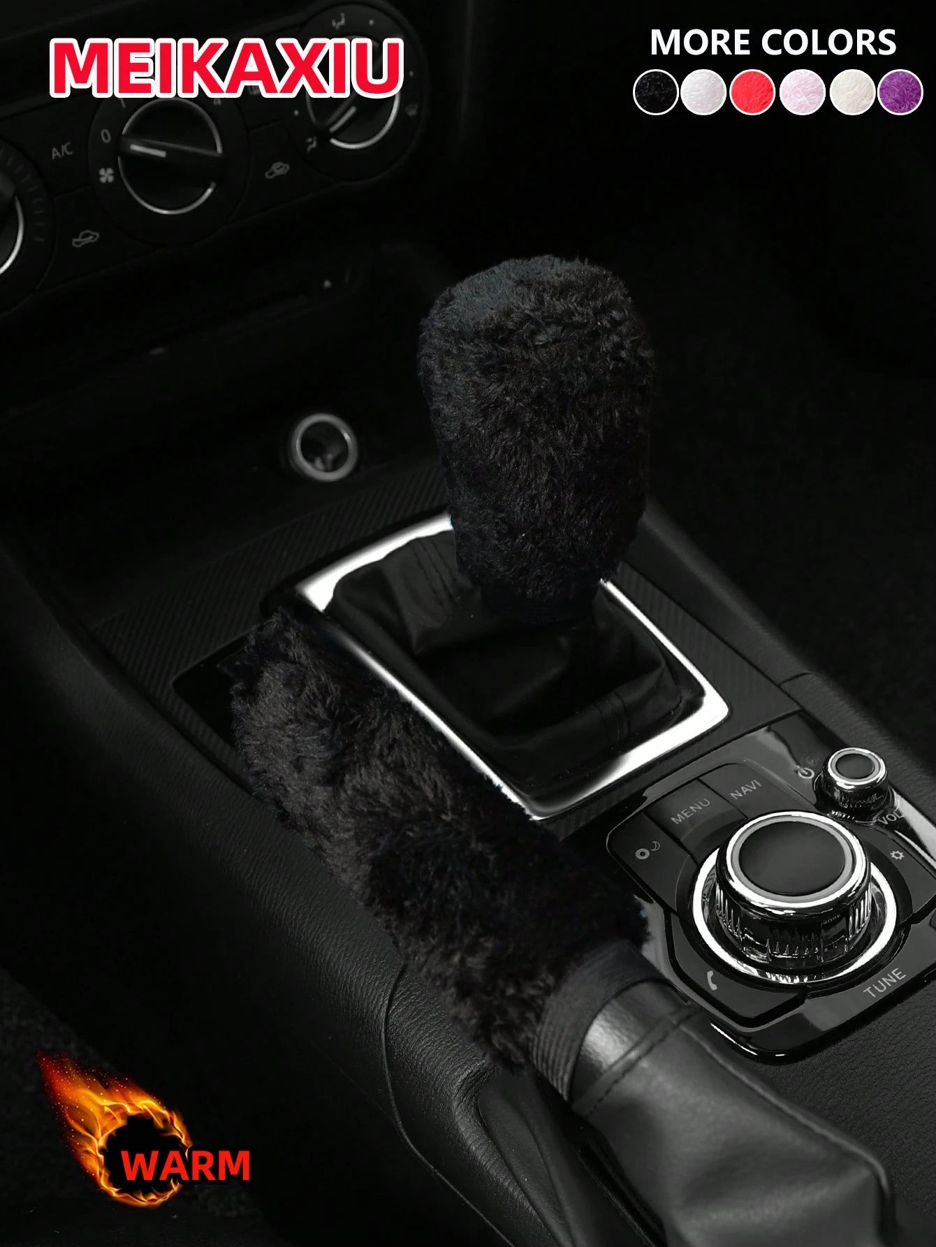 MEIKAXIU 2pcs/Set Winter Plush Hand Brake Cover & Gear Shift Knob Sleeve Set, Soft Comfortable Car Interior Accessories, Suitable For Manual Transmission, Colors: Black, Red, Pink, Gray, Beige, Purple