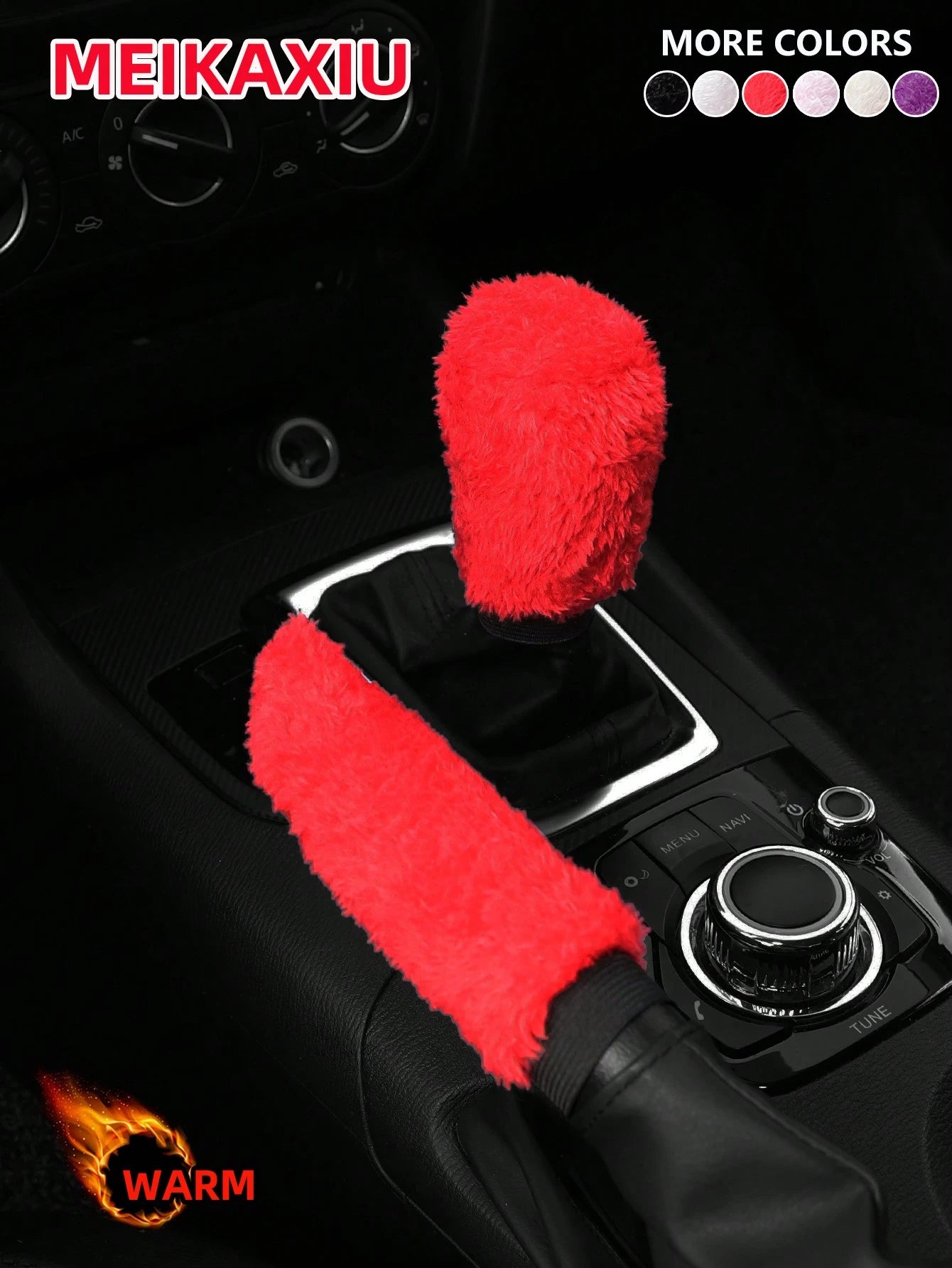 MEIKAXIU 2pcs/Set Winter Plush Hand Brake Cover & Gear Shift Knob Sleeve Set, Soft Comfortable Car Interior Accessories, Suitable For Manual Transmission, Colors: Black, Red, Pink, Gray, Beige, Purple