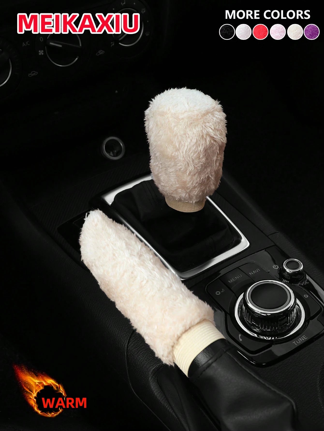 MEIKAXIU 2pcs/Set Winter Plush Hand Brake Cover & Gear Shift Knob Sleeve Set, Soft Comfortable Car Interior Accessories, Suitable For Manual Transmission, Colors: Black, Red, Pink, Gray, Beige, Purple