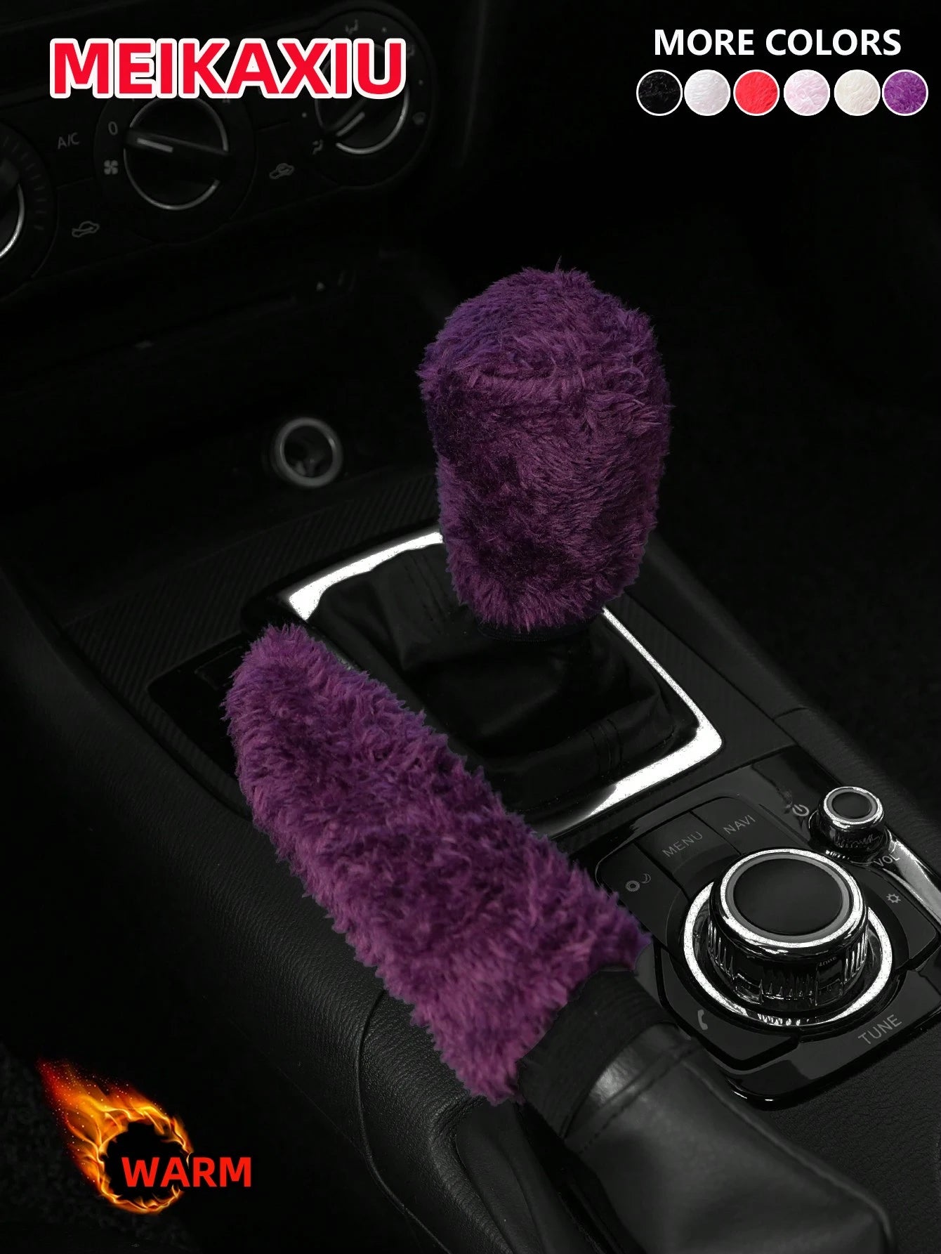 MEIKAXIU 2pcs/Set Winter Plush Hand Brake Cover & Gear Shift Knob Sleeve Set, Soft Comfortable Car Interior Accessories, Suitable For Manual Transmission, Colors: Black, Red, Pink, Gray, Beige, Purple