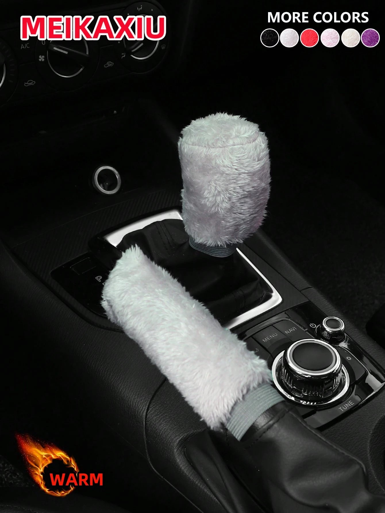 MEIKAXIU 2pcs/Set Winter Plush Hand Brake Cover & Gear Shift Knob Sleeve Set, Soft Comfortable Car Interior Accessories, Suitable For Manual Transmission, Colors: Black, Red, Pink, Gray, Beige, Purple