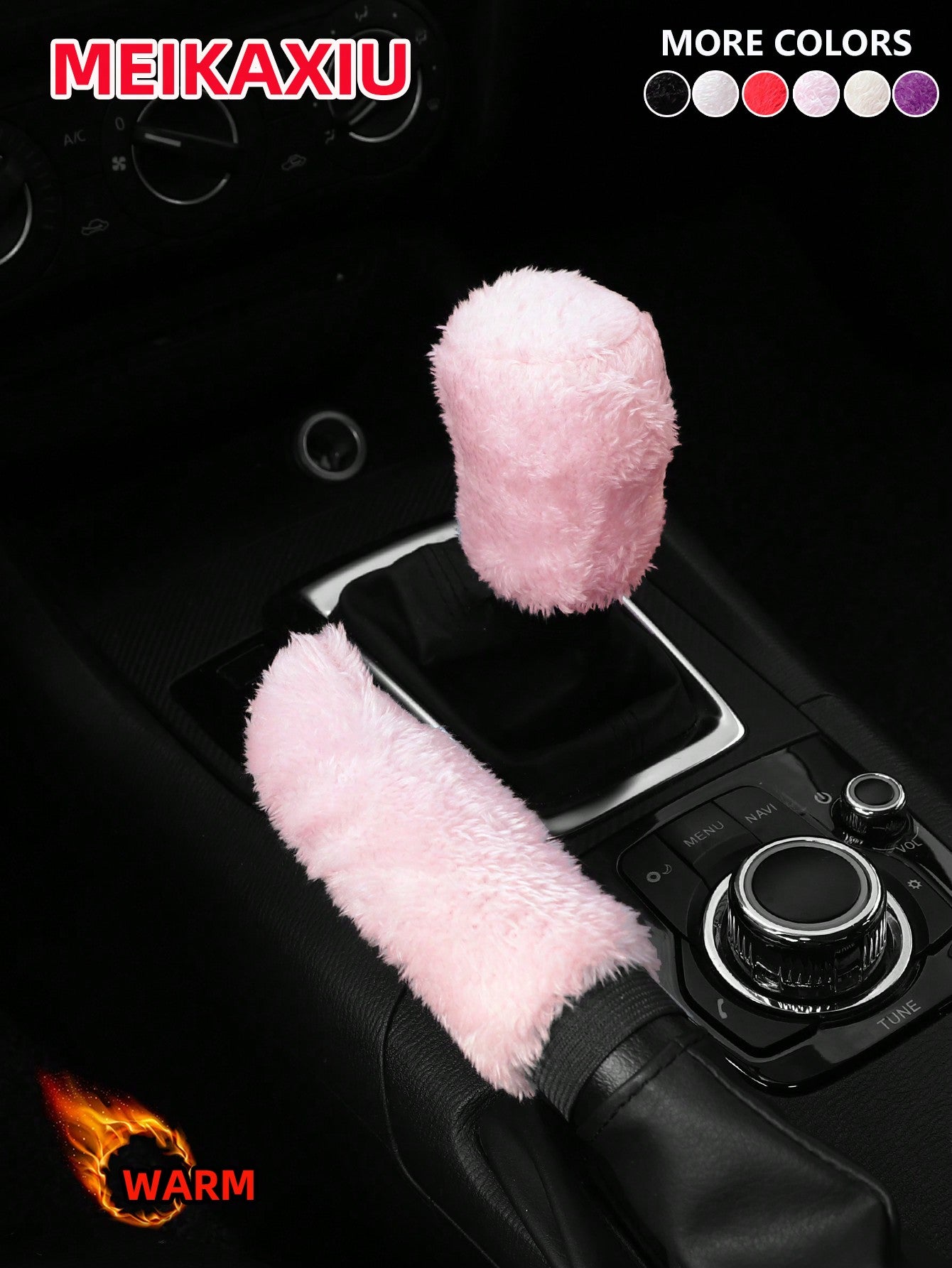 MEIKAXIU 2pcs/Set Winter Plush Hand Brake Cover & Gear Shift Knob Sleeve Set, Soft Comfortable Car Interior Accessories, Suitable For Manual Transmission, Colors: Black, Red, Pink, Gray, Beige, Purple