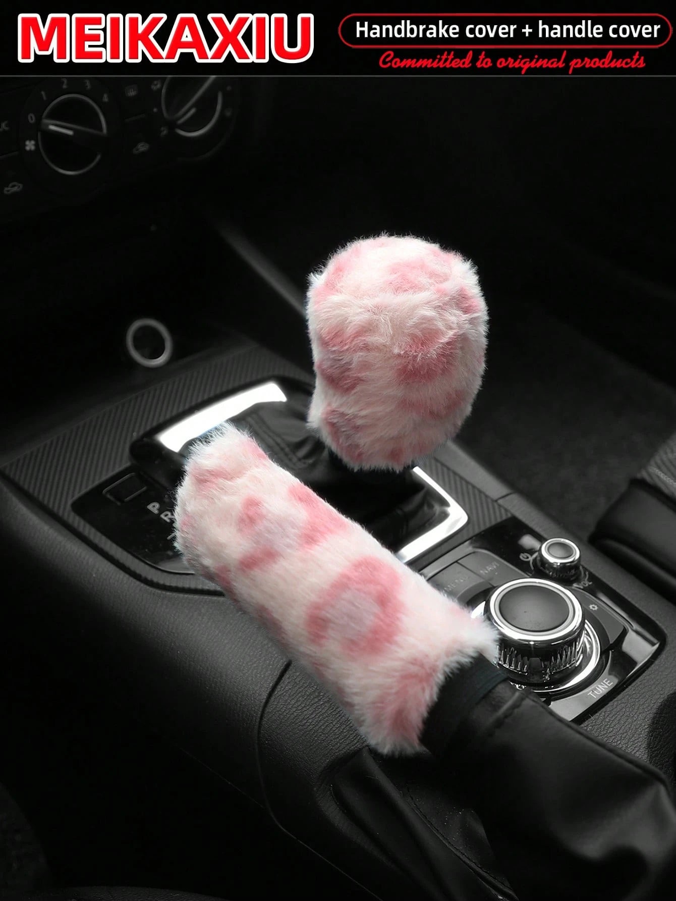 MEIKAXIU 2pcs Soft Faux Rabbit Fur Leopard Print Car Handbrake Cover & Gear Shift Knob Cover, Universal For Manual Transmission, Comfortable Car Accessories For Women,Cheetah Print Car Stuff