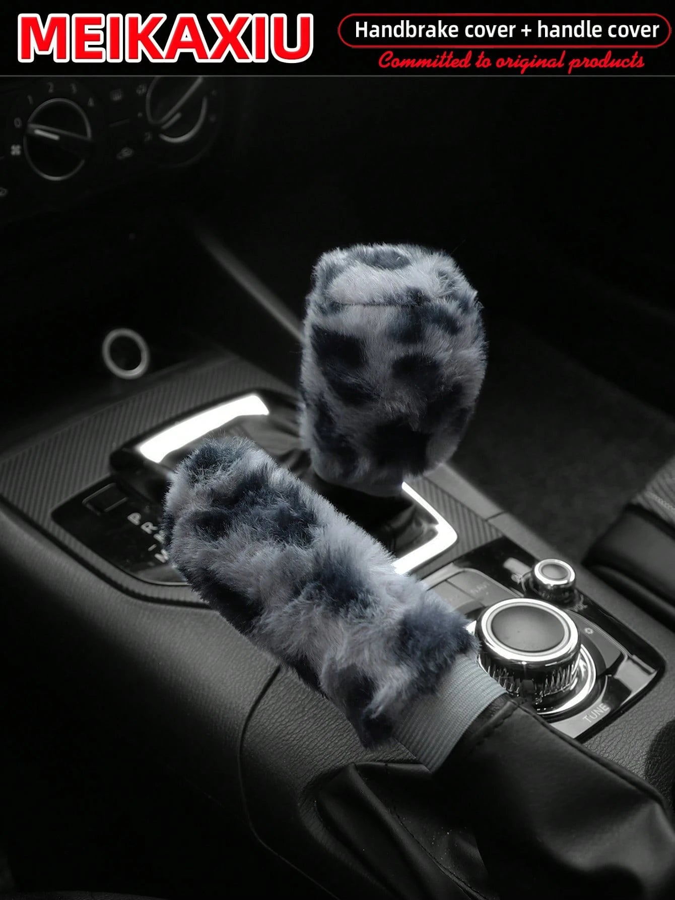 MEIKAXIU 2pcs Soft Faux Rabbit Fur Leopard Print Car Handbrake Cover & Gear Shift Knob Cover, Universal For Manual Transmission, Comfortable Car Accessories For Women,Cheetah Print Car Stuff