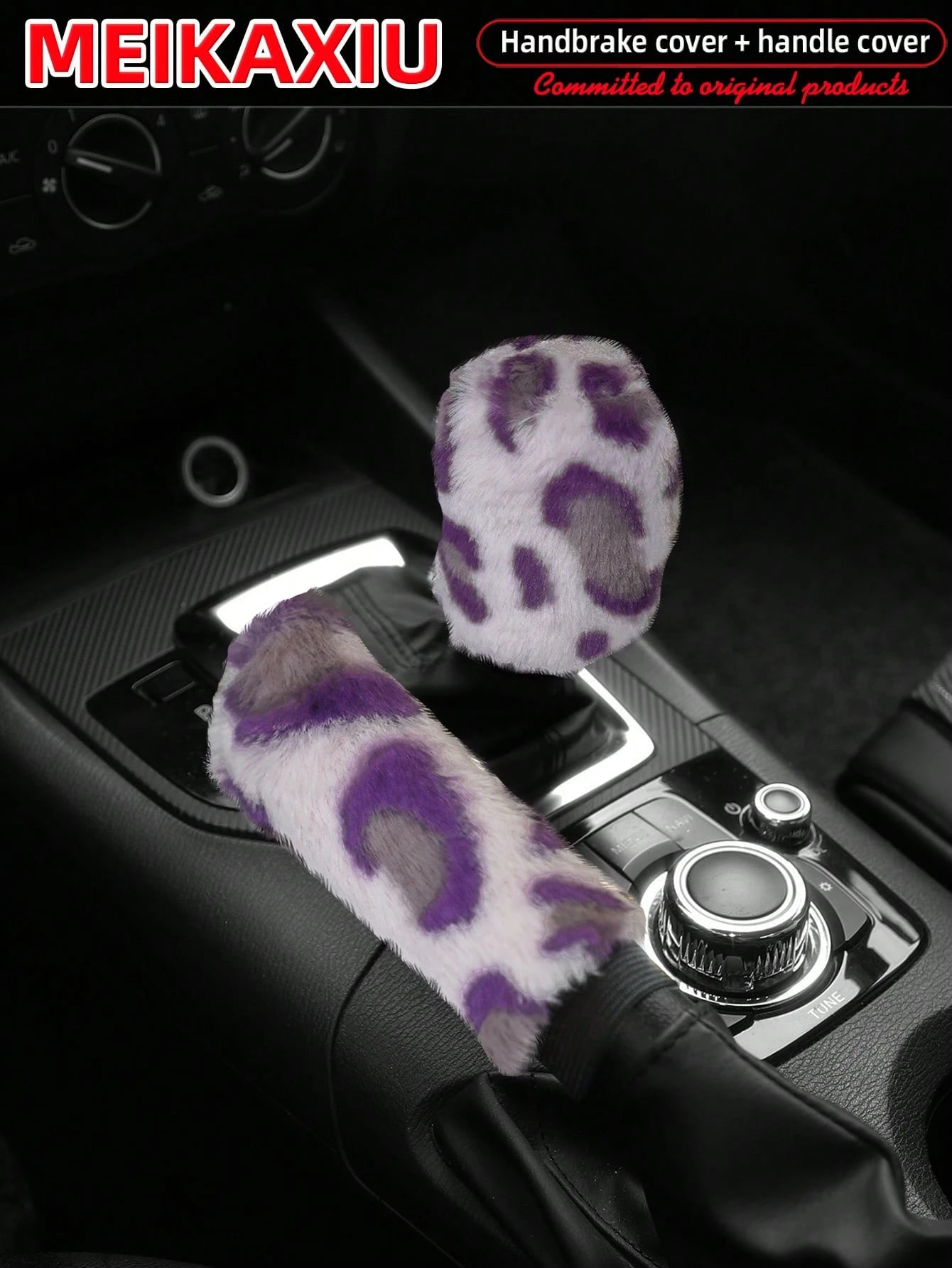 MEIKAXIU 2pcs Soft Faux Rabbit Fur Leopard Print Car Handbrake Cover & Gear Shift Knob Cover, Universal For Manual Transmission, Comfortable Car Accessories For Women,Cheetah Print Car Stuff